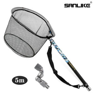 SANLIKE Fishing Net Retractable Net Pole Plus Net Plus Folding Joint Fishing Tackle Accessories Set 3M/5M/6M Portable Carbon Fiber Pole Telescopic Handle Rod Fishing Net