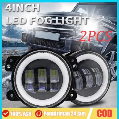 2Pcs FOGLAMP Angel Eyes Day Maker Lampu Kabut Foglight Projie 3Lensa 89mm 35 Inchi 30Watt