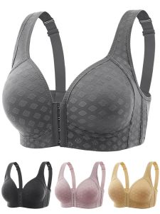 Front Button Anti-Sagging Gathering Underwear Womens Push Up No Steel Ring Plus Size Bra 36-44