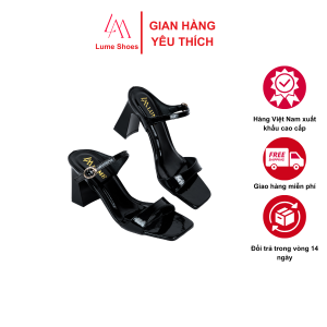 Guốc Nữ Cao Gót 2 Quai Phối Khóa LUME Mũi Hở Cao 5cm 7cm Màu Đen Da Bóng Sang Trọng Thanh Lịch (DEP 2Q)
