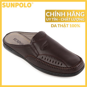 Dép sapo bít mũi nam da bò SUNPOLO SPO196 (Đen Nâu)