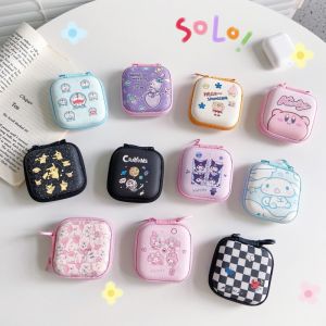 กระเป๋าเก็บของกันกระแทกลายการ์ตูนขนาดเล็ก กระเป๋าใส่หูฟังไร้สาย อุปกรณ์จัดระเบียบสายยูเอสบีกล่องจัดเก็บของพร้อมห่วงมีซิปเคสแฟ