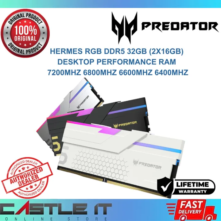 Acer Predator Hermes RGB DDR5 RAM 32GB 64GB 6000MHz 7200MHz Desktop Memory Black White
