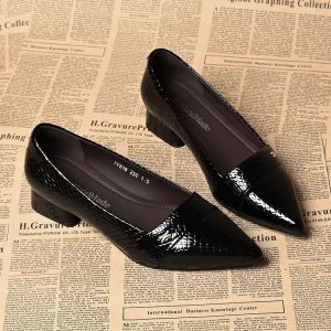 Free Shipping Pointed-Toe Soft Leather Shallow-Cut Chunky-Heel Flats For Women Comfortable And Versatile For Spring And Autumn Low-Heeled Suitable For Work And Everyday Wear