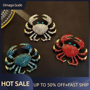 Omaga Fashion Rhinestone Crab Brooches Personalized Creative Animal Pin For Women Clothing Coat Accessries Gifts