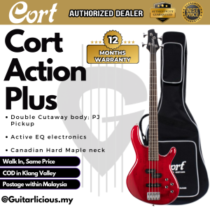 Cort Action Plus 4 strings Electric Bass Guitar Active Pick Up with Bag - Trans Red