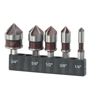 5 Piece Hex Shank 82 Degree 5 Flute Countersink Set For Metal Plastic With Durable Construction And Reduced Vibration