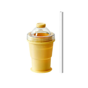 2in1 Foldable Silicone Ice Ball Cup With Straw Food-Grade Reusable Leak-Proof For Coffee Juice Drink