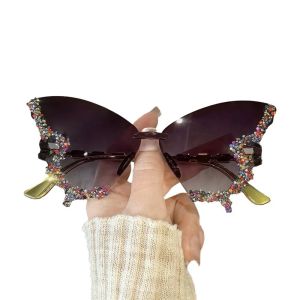 FIRST UV Protection Butterfly Sunglasses Vintage Style Luxury Design Rimless Sun Glasses Popular Rhinestone Decoration Cat Eye Eyewear Party Wear