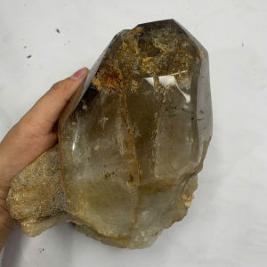 đá thạch anh khói ngậm bông cỏ mài bóng tự nhiên dùng làm trang trí decor thanh tẩy ( đá thật chuẩn Việt )