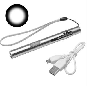 Premium Pen Lights USB Rechargeable Nursing Penlight Flashlights Light for Medical Students Doctors Portable Led Pen Torch Small Handy stainless steel silver white light Super Bright Mini Pocket Torch Work Light Nurse Diagnosis Pen Light