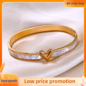 ✨QK shop✨ Titanium Steel Letter V Bangle Bracelet For Women Fashion Jewelry Crystal Bangle Accessories Gift