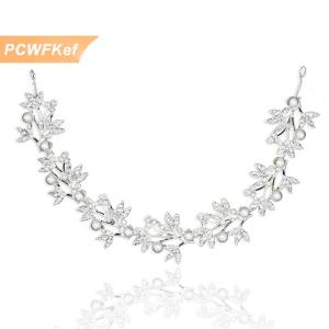 【PCWFKef】 Bờm tóc cô dâu pha lê ngọc trai uốn cong màu bạc Băng đô đám cưới phụ kiện tóc