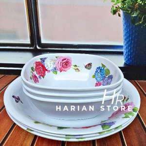 PAKET MELAMIN MOTIF MEWAH ISI 6 PCS CAMPUR PIRING CEKUNG MANGKUK TEBAL