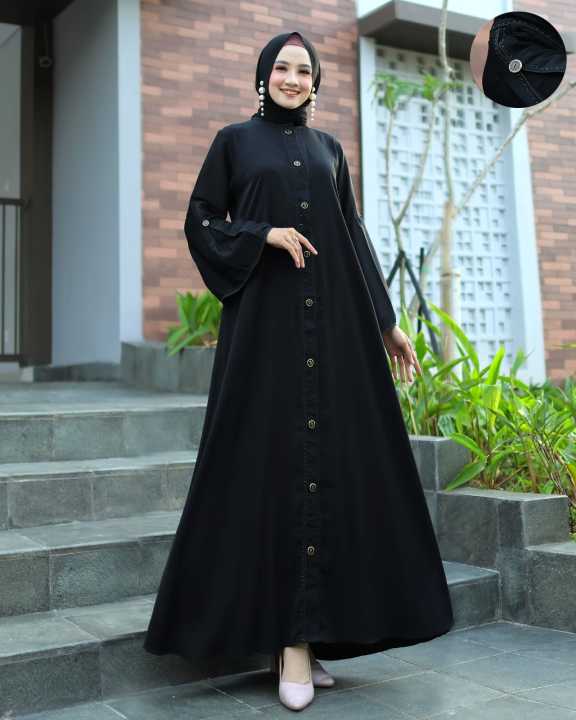 gamis arab abaya hikmat kw abaya arab abaya turkey long dress COD gamis hitam mewah terbaru elegant model kancing depan 58 Lazada Indonesia