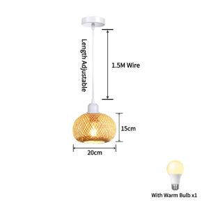 Bamboo Chandelier with Plug-in Power Cord Hand-woven Lampshade Living Room Bedroom Hotel Restaurant Decorative Lamp