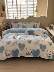 100% Thickened Pure Brushed Cotton Four-Piece Set Home Cartoon Duvet Cover Bed Sheet Student Dormitory Bed Three-Piece Set Single LZD