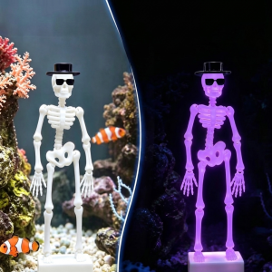 TUS Wear Hat Sunglasses Dancing Skeleton Aquarium Bubbler 3D Printed Plastic Fish Tank Dance Skull Ornament Creative with Air Tube Movable Oxygen Skeleton Halloween Decor