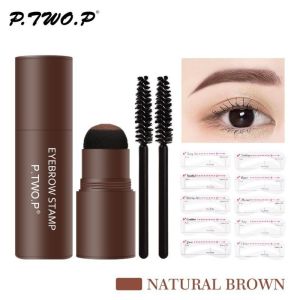FXUP Chống thấm nước Bộ Dụng Cụ Dán Chân Mày Chống thấm mồ hôi Bền lâu Bút kẻ mày dạng bột một bước với 10 khuôn tô vẽ có thể tái sử dụng Bộ dụng cụ định hình lông mày Phụ nữ