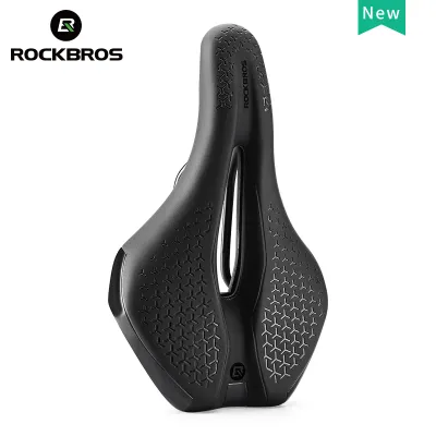 ROCKBROS Cycling Bicycle Saddle Hollow Breathable Shockproof Sporty Cycling Bike Seat PU Non-Slip Leather Cushion High-Density Sponge Lightweight MTB Road Bike Saddle