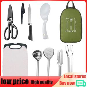 【New Arrival】 8pcs Camping Cookware Utensils Travel Set Stainless Steel Camping Kitchen Set Portable Outdoor Camp Cookware Set for Backpacking Outdoor Camping