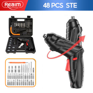 REAIM Cordless Screwdriver 48PCS Set DIY Electric Barena Drill Set Rechargeable Portable Foldable