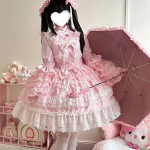 Sweet Lolita Cosplay Japanese Jsk Dress Kawaii Cute Lace Princess Birthday Bow Tutu Dresses Kawaii Women Elegant Daily Costume2026