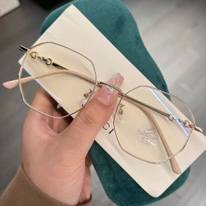 แว่นกรองแสง กรอบแว่นตาโลหะ แปดเหลี่ยมแว่นตาแฟชั่น แว่นตากรองแสง แว่นตาแฟชั่นผู้หญิง