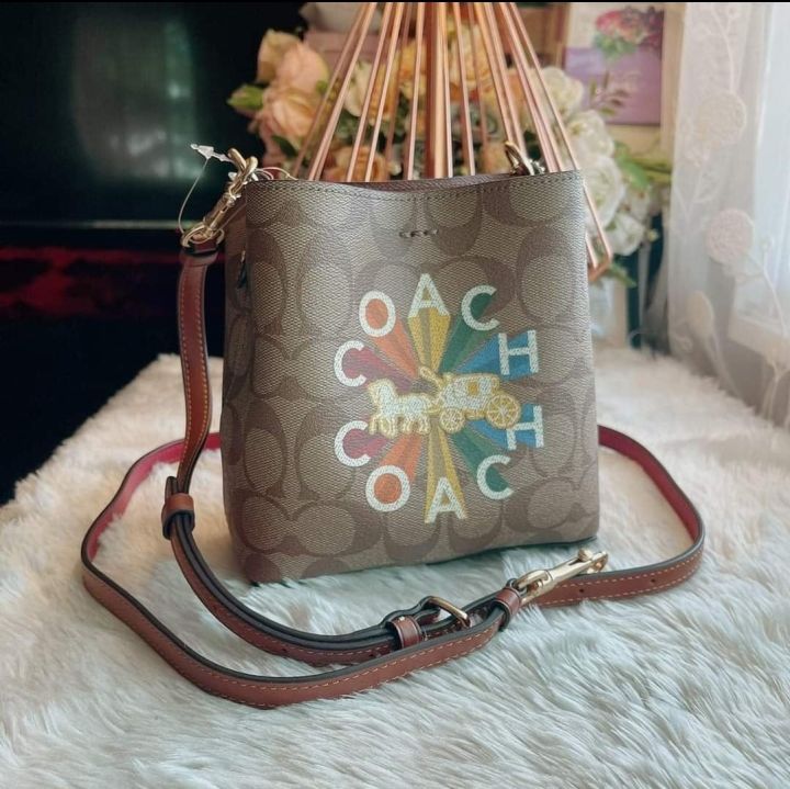 Coach C6835 Mini Town top Bucket Bag In Signature Canvas In Khaki Multi