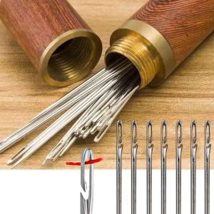 WHITE 4Pcs ss s Storage Tube Hand Sewing Self Threading Sewing Box Set Knitting Tools Wooden Box Wooden  Case Household