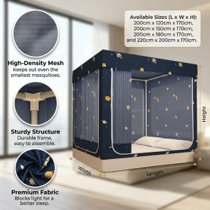 DreamHug kulambo Home Mosquito Net Zipper Cube Mosquito Net Bed Canopy Tent Fine Holes with Bottom Anti Mosquito Bites Easy to Install 360° Full Coverage