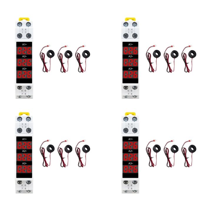 4X Din Rail Mount 3 Phase Ampere Meter Mini Modular Current Meter Gauge ...