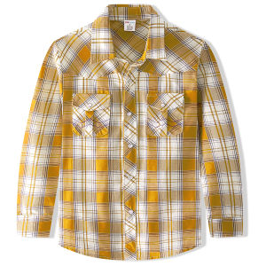 แขนยาวโปโลเสื้อเสื้อลายสก๊อตสำหรับเด็กผู้หญิงชุดซาฟารีกระดุมผ้าฝ้ายเสื้อตาหมากรุกตะวันตกสีเหลืองสีแดงเสื้อผ้าคริสต์มาส