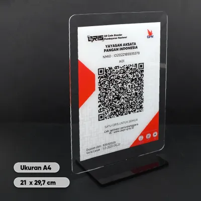 Cetak Barcode Qris Akrilik UV Print Model Standing Stand Holder