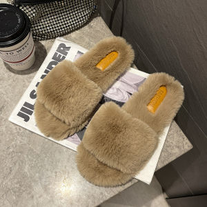 Free Shipping Autumn And Winter Plush Slippers Available In Stock With A Shallow Toe Faux Fur Candy-Colored Flat Heel And Round Toe Design Suitable For Both Indoor And Outdoor Wear Providing Comfort At Home