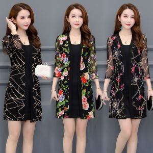 Summer Long Sun Protection Clothing Womens Thin Floral Print Transparent Chiffon Cardigan Sunscreen Clothing Seven-quarter Sleeve Cycling Anti Uv Jacket Plus Size Sun Protection Coat Women
