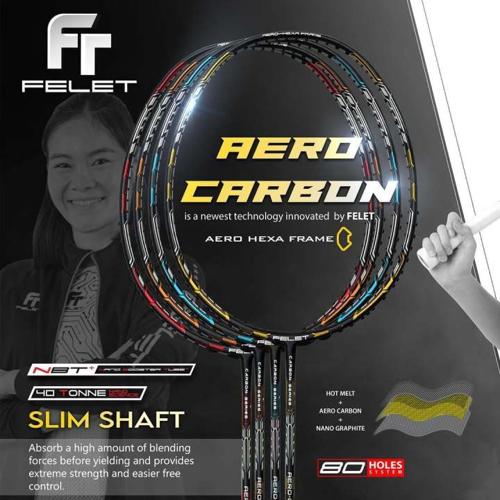 Felet Aero Carbon (3U / 4U) สามารถขึ้นเอ็นได้ถึง 35LBS ไม้แบดมินตัน (สินค้าลิขสิทธิ์แท้ 100%)