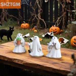 [COD] SHZTGM ของตกแต่งรูปผี-3แพ็ครูปปั้นผีฮาโลวีนขนาดเล็กสำหรับตกแต่งบ้าน-รูปผีขนาดเล็กน่ารักน่ากลัวของตกแต่งวันฮาโลวีน