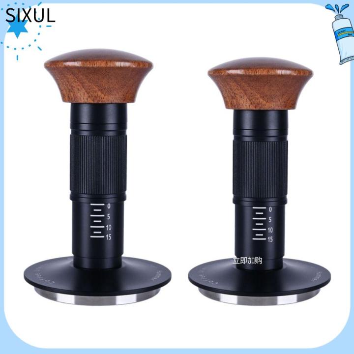 SIXUL SUS304 Dụng cụ nén cà phê cho máy pha cà phê Espresso có dấu hiệu Tự động phát hành Dụng cụ nén cà phê lò xo Chuyên nghiệp Tay cầm bằng gỗ óc chó Búa đập bột cà phê Pha cà phê