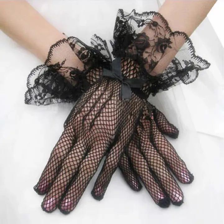 Miss Lan】Women Short Lace Gloves Ladies Floral Lace Gloves