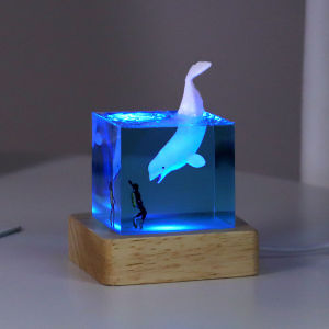【Local Delivery】Whale Diver Ocean Decoration with Light Whale Diver Night Light Cube for Home Room Decoration