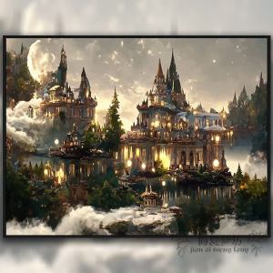 Simplified Hogwarts Castle Starry Night Diamond Painting Kit with Full Round Resin Diamonds for Home Wall Decor Craft Gift
