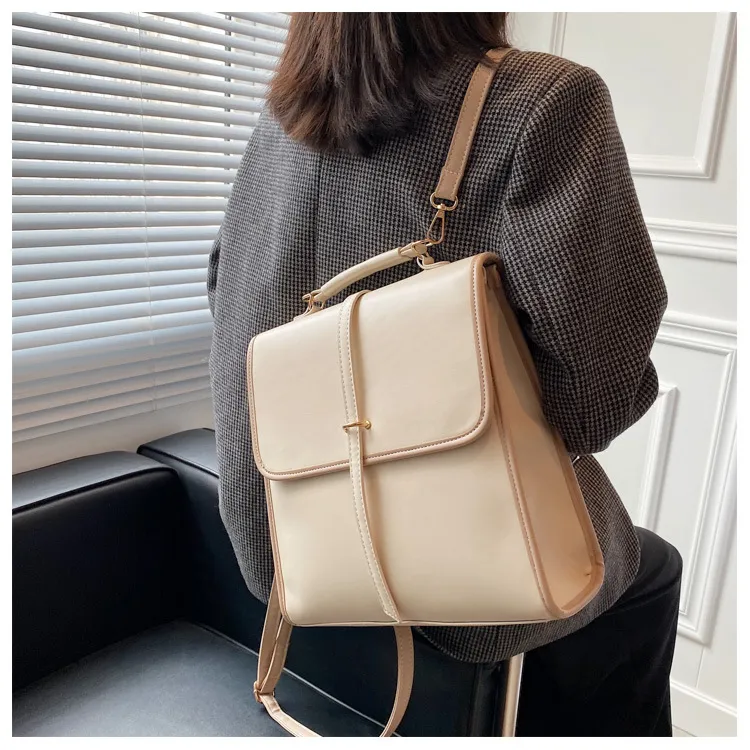 New Leather Backpack high quality waterproof simple College school bag for  women Casual Large capacity student bag