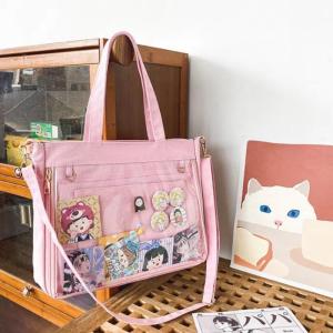 กระเป๋าสะพายข้าง มีกระเป๋าใสด้านหน้า กระเป๋าช้อปปิ้ง ทรงโท้ท มีสายสะพายข้าง แฟชั่นผู้หญิง