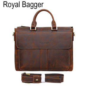 Royal Bagger New Fashion Briefcases For Men Briefcaese Crazy Horse Leather 14 Inch Laptop Bag Business Caual Retro Genuine Leather Shouder Bag
