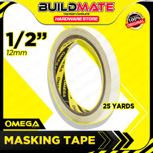 BUILDMATE Omega Masking Tape 1/2" Inch - 1" Inch Adhesive Paper Office Tape Stationary Tape School Tape Packing Tape