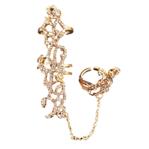 Crystals Rhinestones Vintage Chain Rings Adjustable Size Double Finger for Women Special Occasion Gifts