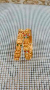 NEW INDIAN TRADITIONAL DESIGN BANGLES WORK WITH RUBY AND EMERALD STONE WITH BEAUTIFUL GODDESS LAKSHMI SET OF 2