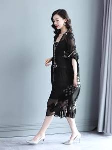 Your LadyS Imitation Silk Dress WomenS Summer Jacquard Two Piece Set Skirt Female Loose Dress