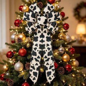 DECALE Large Striped Christmas Tree Large Bow Deocr Extra Big High-end Style Extra Large Bow Decor Celebration Elegant Ribbon Red Bow Tree Topper Christmas Decorations